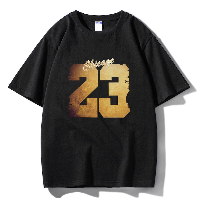 

2026 Summer Chicago 23 Number Print T-Shirt Vintage Gold Graphic Black Streetwear Unisex Tee XS чёрный