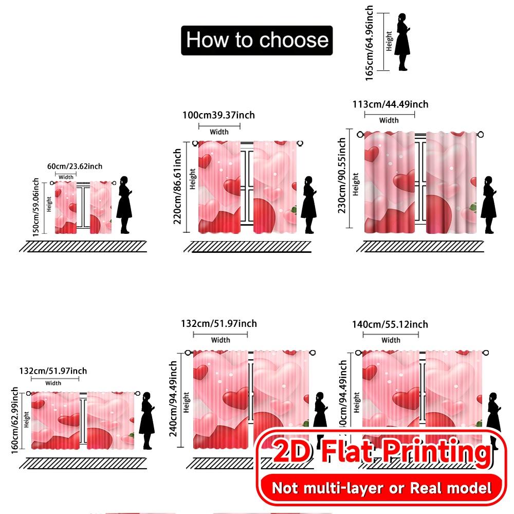 Flat Printing Heart Wonderland Popular Pattern Curtains Versatile Polyester Decorations Outdoor Use Set Of 2 Made