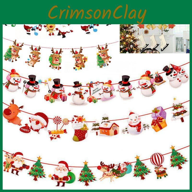 Banner Christmas Merry Pennant Hanging Flag Bunting Santa Claus Snowman Reindeer