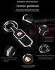 Diamond-Studded Metal & Leather Car Keychain with Double-Sided Logo