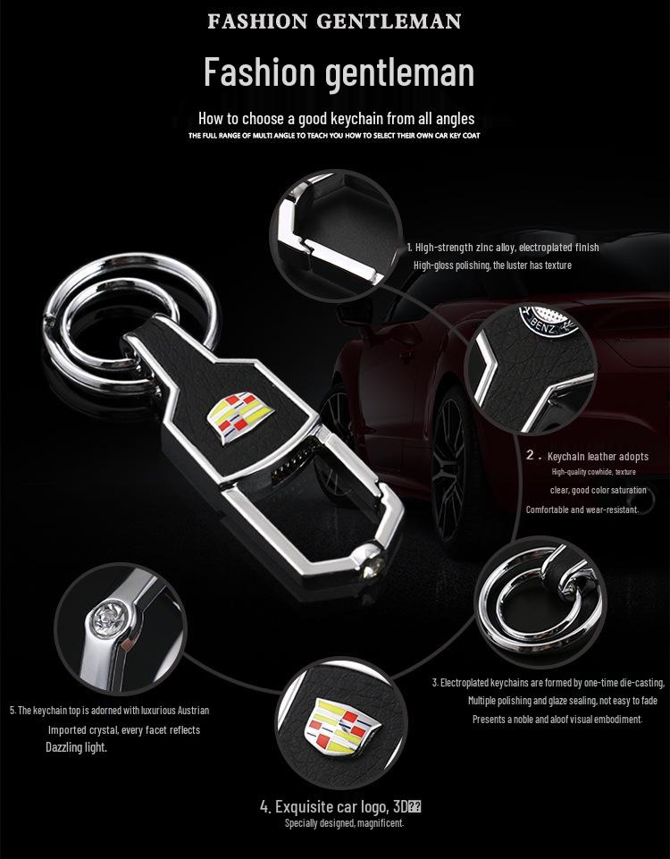 Diamond-Studded Metal & Leather Car Keychain with Double-Sided Logo