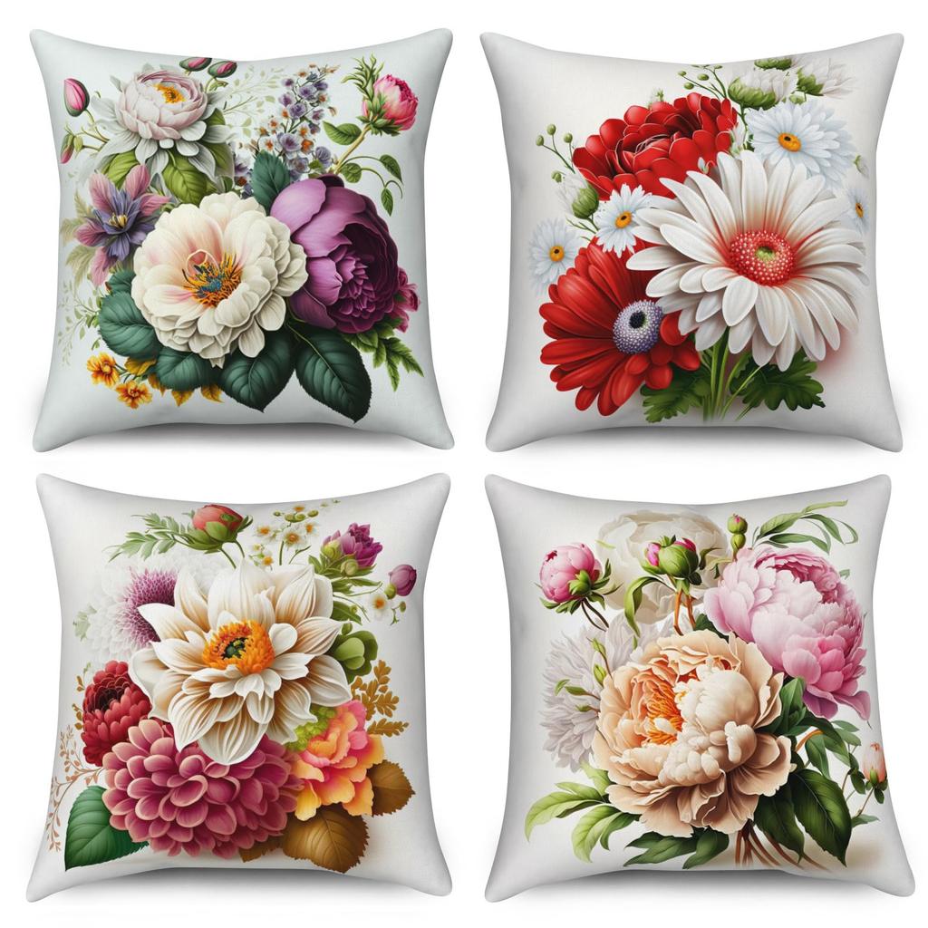 4pcs Black Cats Floral Scenic Scenes Cushion Cover Home Decor Pattern Pillow Cases for Sofa Bedroom Car