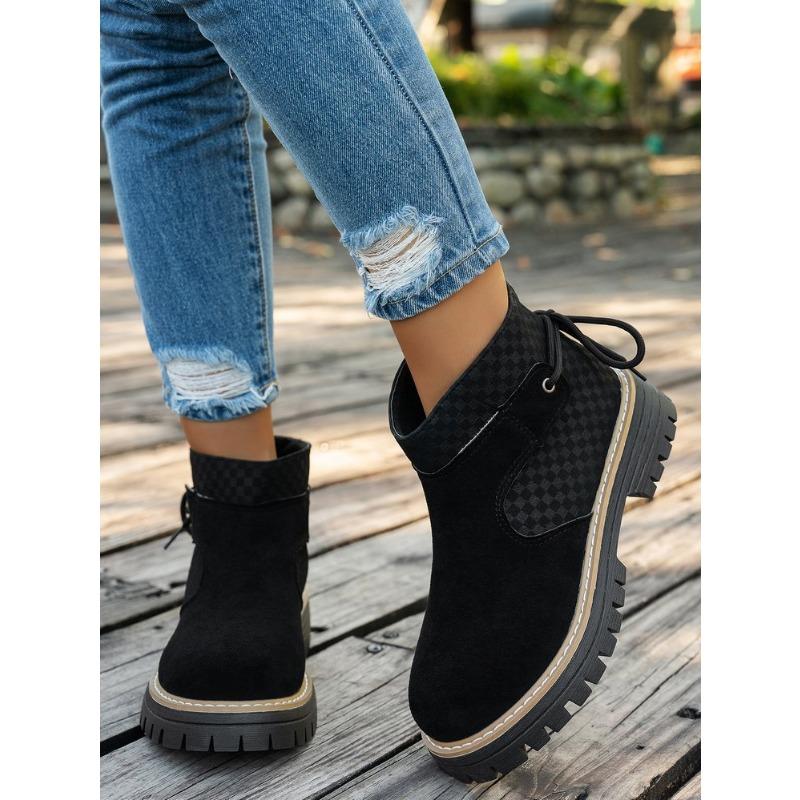 

Ботинки Мартина большого размера с круглым носком и квадратным каблуком, комбинированные, с ремешком сзади, новая осенне-зимняя обувь, короткие замшевые женские ботинки 36 чёрный