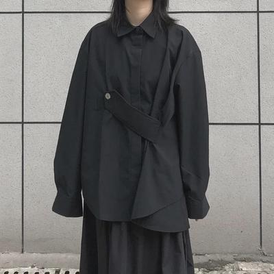Unisex Black Irregular Design Shirt - Loose Fit for Spring/Summer