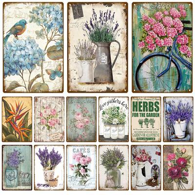 Règles de Jardin Fleuri Panneau Métal Plaque Métal Vintage Décor Pour Pub Bar Maison Décor Mural Art Panneaux Étain Affiche Fleur Cadeau