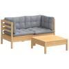 Vidaxl 3-Cz. Garden Lounge Set, Grey Cushions, Pine