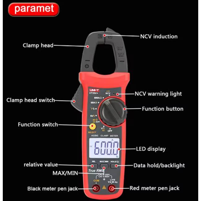 UNI-T UT201+ UT202+ UT203+ UT204+ Digital AC/DC Voltage Clamp Multimeter True RMS 400-600A Auto-Ranging Voltmeter and Ohmmeter
