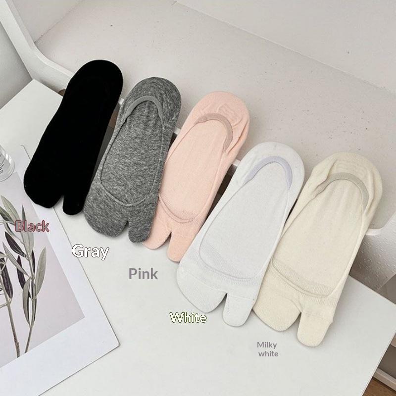 1 Pair Short Split Toe Tabi Socks Summer Thin Cotton Two Toe Socks Women Non-Slip Boat Socks Soft Breathable Invisible Hosiery