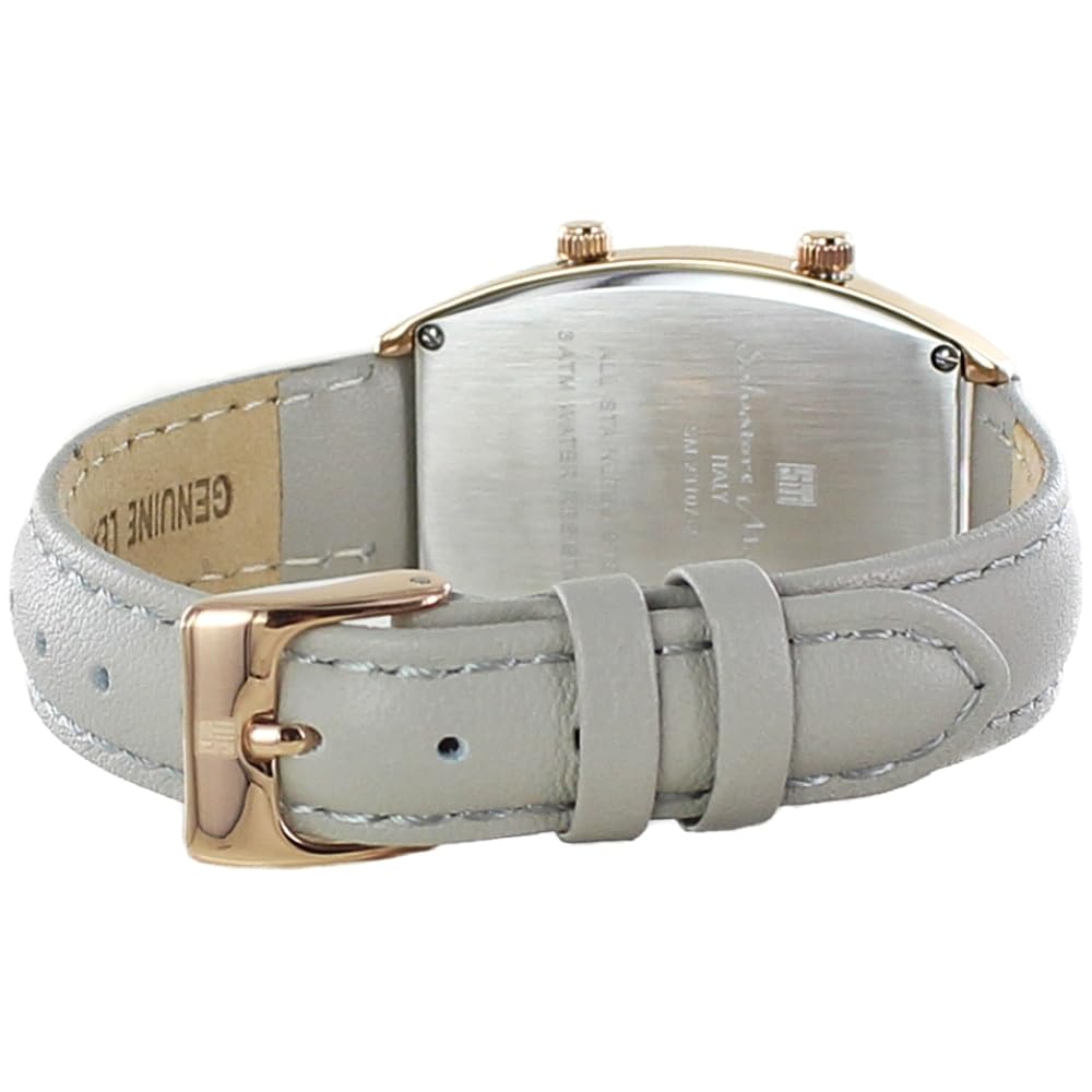 Watch Leather Strap Unisex Rectangular Square Dual Time Gray [Salvatore Mara] Men's Women's [] No.4