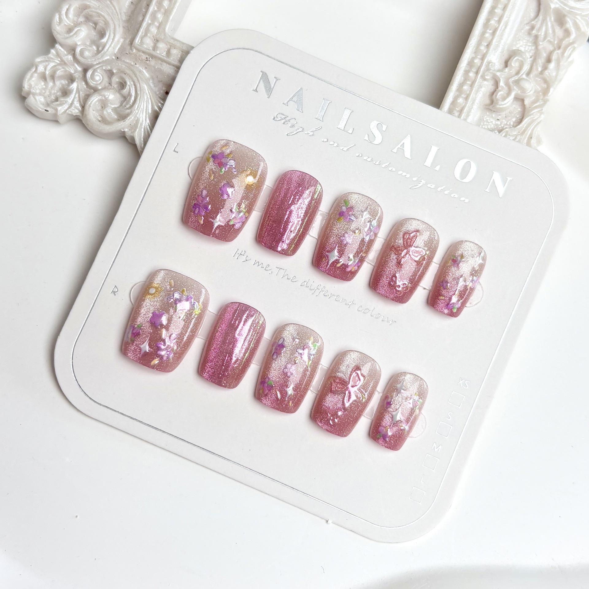 

Золотая бабочка Весенние цветы Розовый градиент Патчи для дизайна ногтей - Корейский стиль