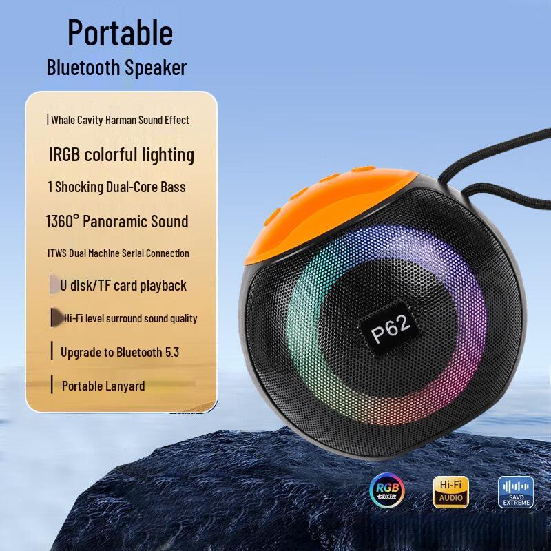 

Portable Bluetooth Speaker with Heavy Bass, Long Battery Life, High Volume, Subwoofer, and Ideal for Indoor/Outdoor Use