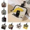 New Mini Coin Purse Artificial Leather Cat Print Earphone Bag Lightweight Waterproof Wallet Friends Gift