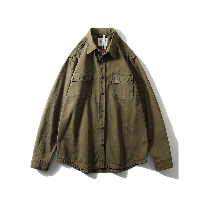 Amekaji American vintage Cotton Casual Cargo Shirts Men's Long sleeve Multi-pockets Outerwear Foreign Trade Men's Shirt