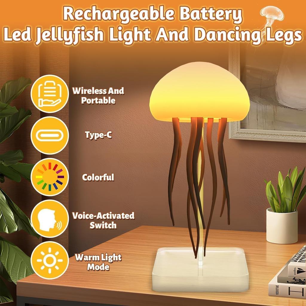 LED Jellyfish Lamp RGB Gradient Jelly Fish Light with Dancing Legs and Touch Sensor Rechargeable Cute Desk Lamp for Bedrooms, (Hanging + Base)