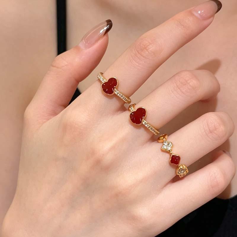 Elegant Chinese Red Gourd Open Ring - Unique Women's Design for New Year