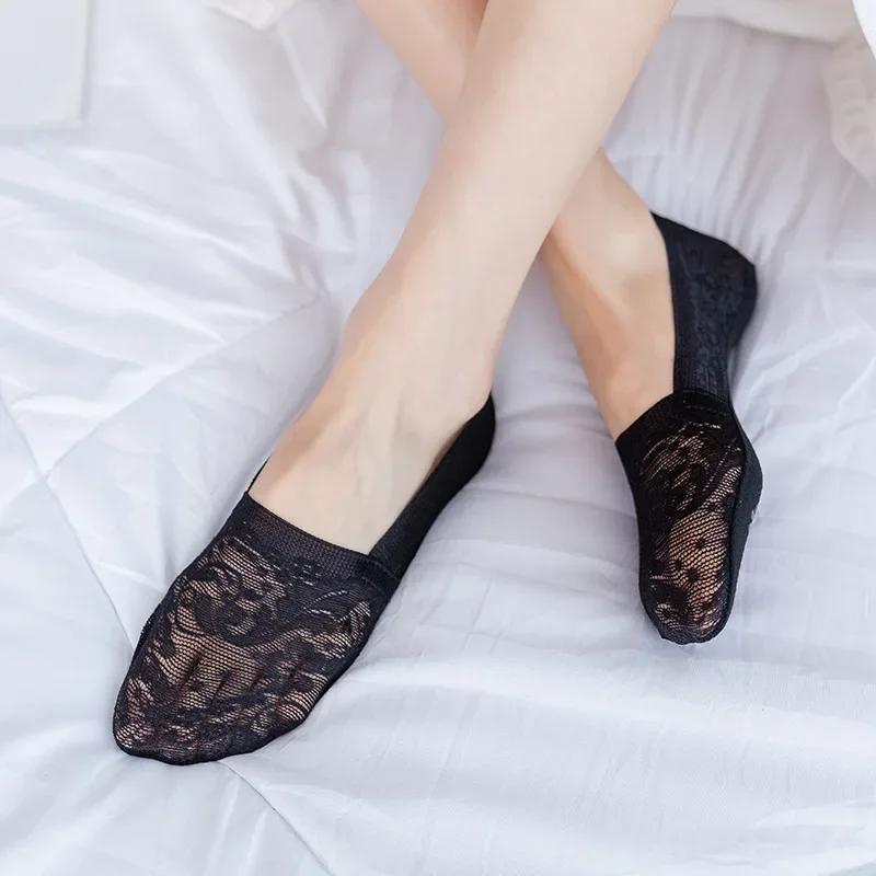Non Slip Heel Ladies Lace Boat Socks Pure Cotton Breathable Low Cut Invisible Ankle Socks Women Summer Thin Casual Socks