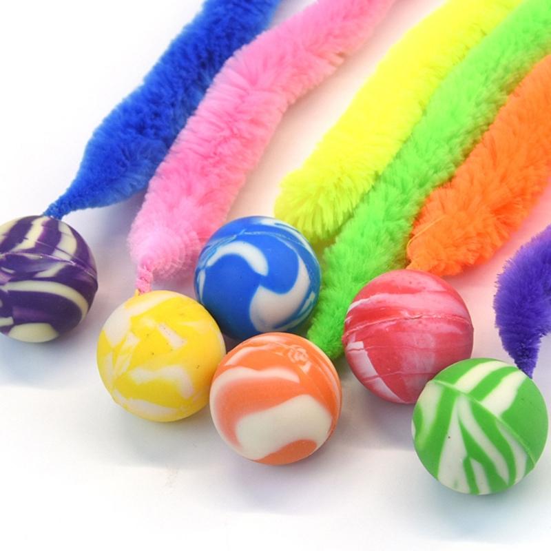 Colorful BouncingBall with Tail for Cat Engaging Cat Teaser BouncyBall Hunting Toy Indoor Toy Ball Cat Exercise Toy