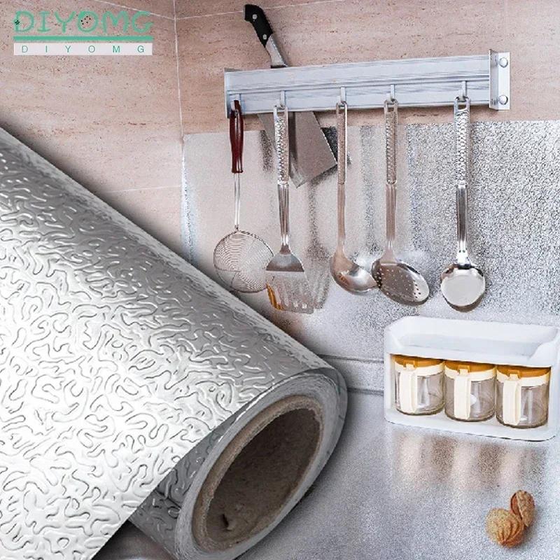 Küchen Ölfeste Selbstklebende Aufkleber Antifouling Hochtemperatur Aluminiumfolie Wasserdichte Tapete Schrank Kontaktpapier