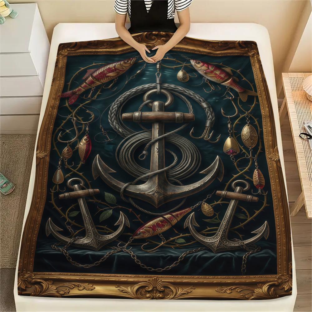 1PC Fish hook  Print FlAannel Blanket, High quality Comfortable for All Seasons, Home Decor, Warmth and Comfort