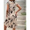 Printed round Neck Lace up Casual Dress Print round Neck Tied Dress