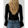 V Neck Ruffled Splicing Lace-up Blouse Women Flared Long Sleeve Tops Solid Color Spring Autumn Elegant Fashion Sweet Shirts Ladies Clothing