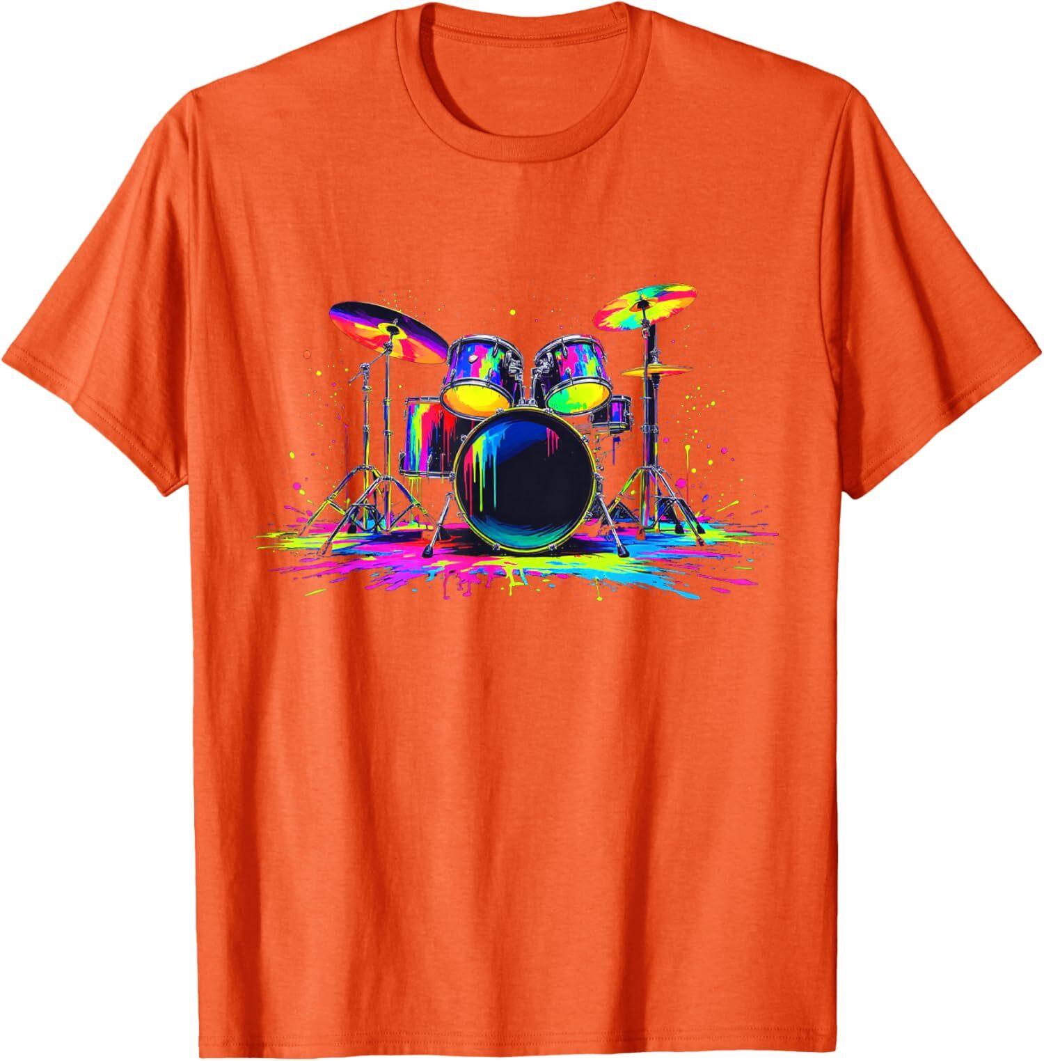 Colorful Splatter Drum Kit For Music Lovers Design Unisex T-Shirt S разноцветный