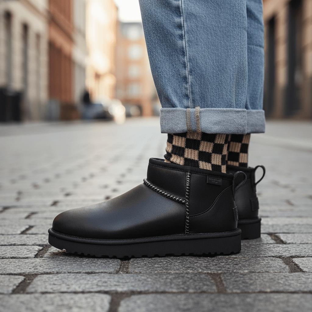 UGG Classic Ultra Mini Leather Regen Boot Black Women Sneakers 1163490-BLK