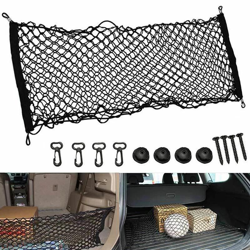 Universal Large Car Cargo Net Nylon Elastic Mesh for Van SUV Truck - Storage Tidy Net with Mesh Pocket for Pickup