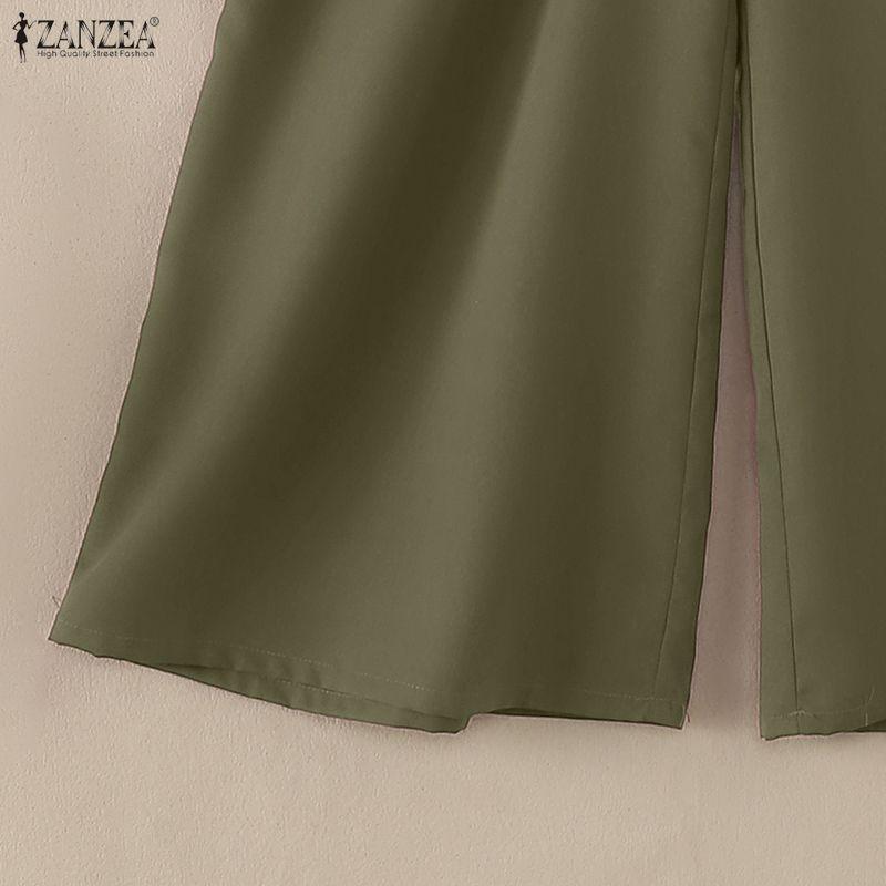 ZANZEA Women 3/4 Sleeve Blouse and Pants Casual Two Piece Suit Sets