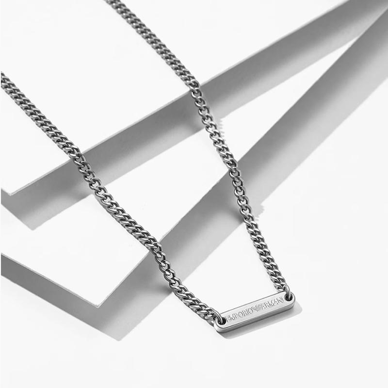 Emporio Armani Hip Hop Cool Fashion Versatile Cuban Link Stainless Steel Necklace Men necklace Silver EGS3188040