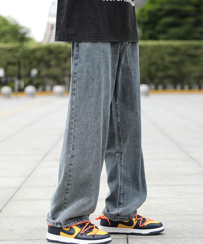 [eternal Cycle] Eternal Cycle Wide Denim Jeans - Men's Denim Pants, Loose Fit, Wide Leg, Baggy Pants, Casual EC-004 (L, Gray)