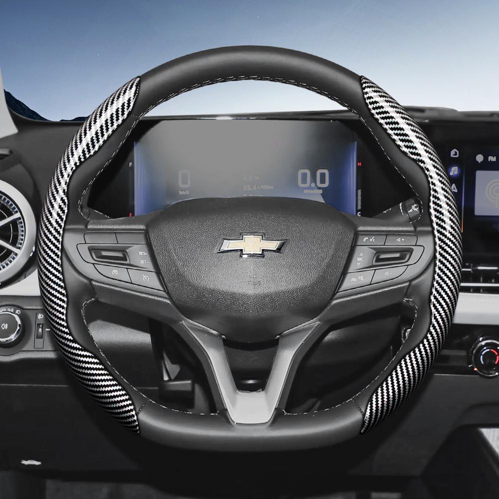 Suitable for Chevrolet Carbon Fiber Texture Steering Wheel Cover with Segmented Quick-Release Design, Durable, for Silverado, Equinox, Trax, Onix