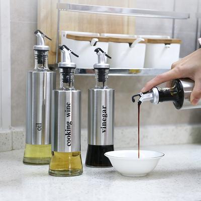1PCS Kitchen Supplies Stainless Steel Double Layer Seasoning Bottle Glass Oil Bottle Household Daily Soy Sauce Bottle Vinegar Bottle Seasoning Bottle