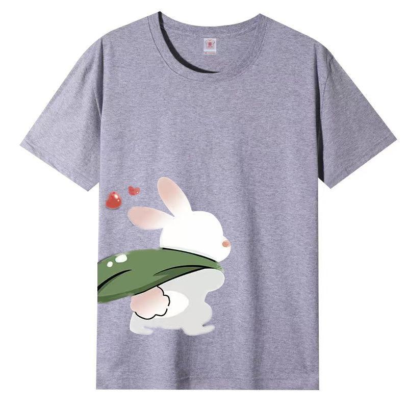 Damer Sommer Populær Kortarmet T-skjorte Bomull Pustende Løs Topp Trykket T-skjorte Casual