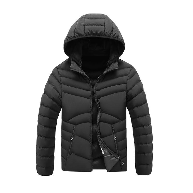 Light Models of Ribs Clothing Cotton Jacket Men's Models Winter Solid Color Removable Cap Slim Padded Thickened Top Coat  Fashion Casual Jacket