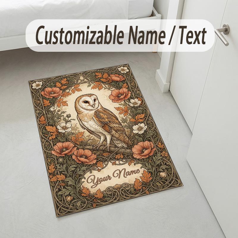 Autumnal Leaves Theme Soft Crystal Velvet Rug Custom Name & Text Print Non Slip Floor Rug for Bedroom Living Room