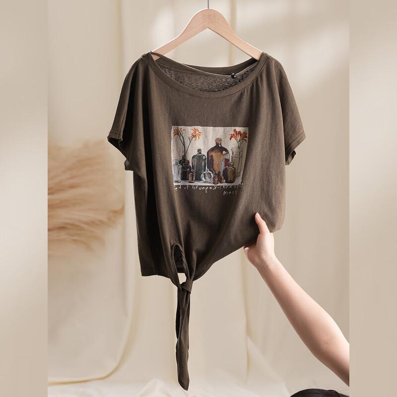Women s Retro Floral Print T-Shirt M