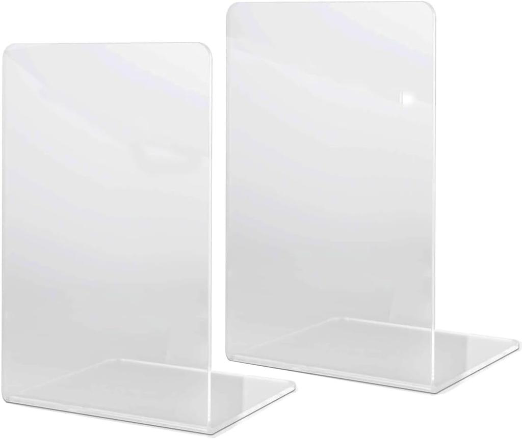 2Pcs Acrylic Bookends Desktop Storage Bookshelf Book Holder Transparent Book Organizer for Library Home School Office Supplies