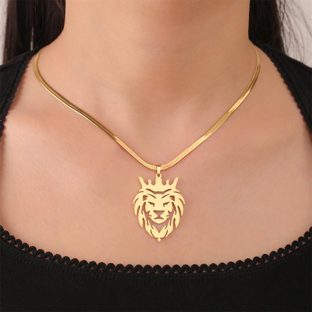 My Shape Crown Lion King Pendent Necklaces for Women Men Animals Charms Choker Snake Chain Stainless Steel Hip Hop Punk Jewelry