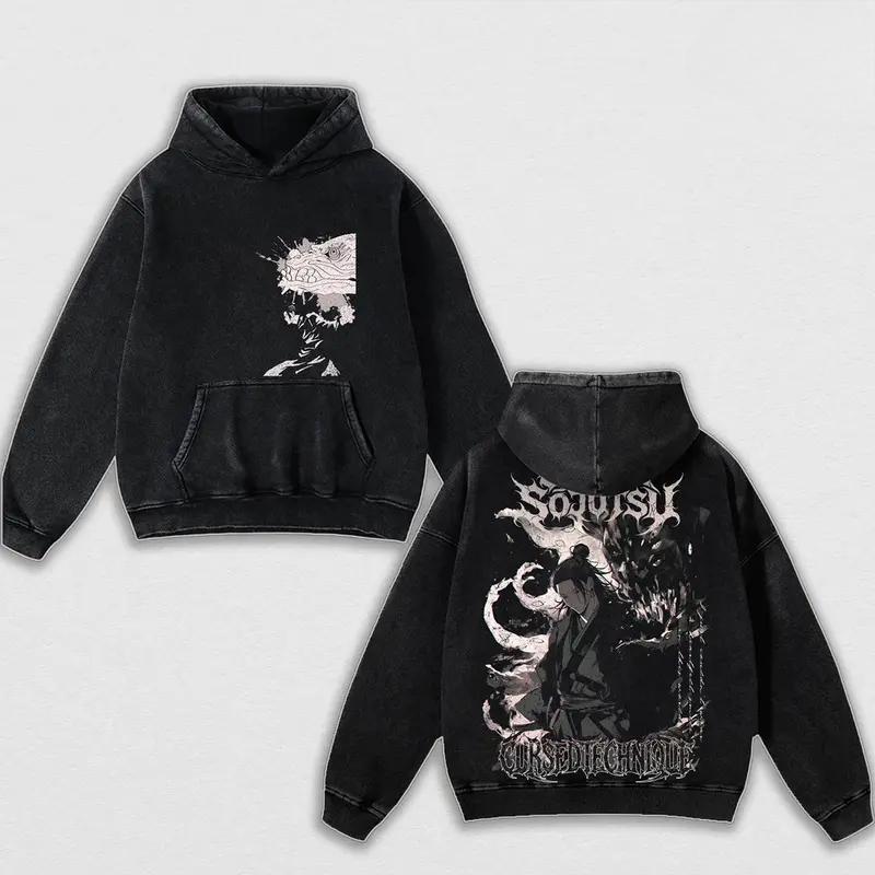 Jujutsu Kaisen Anime Clothing Gojo Satoru Graphic Hooded Men Women Casual Cotton Hoodies Washed Sweatshirt Harajuku Streetwear