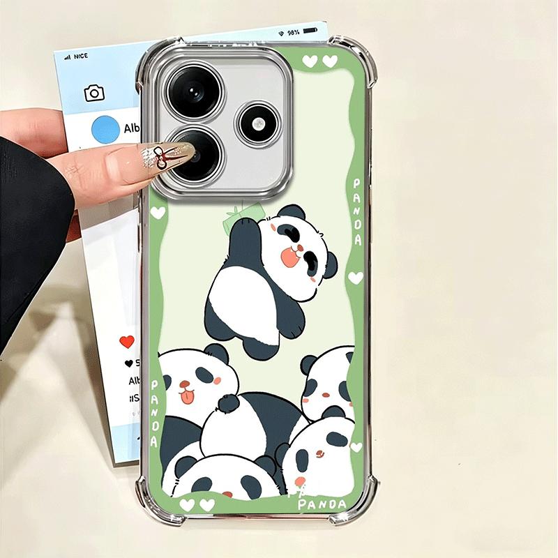 Cute Cartoon Panda Plating Phone Case For Xiaomi Poco X5 X6 X7 X8 Pro Max F8 Ultra F7 M8 M7 M5S Redmi 15C 15 14C 13C 13 X3 12C F