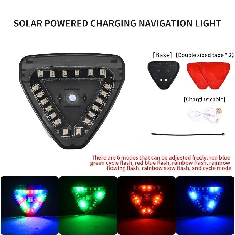 Triangles Solar Power Strobe Warning Light Motorcycle Car Motorbike Tail Colorful LED Night Rear Collision Flashing Signal Lamp