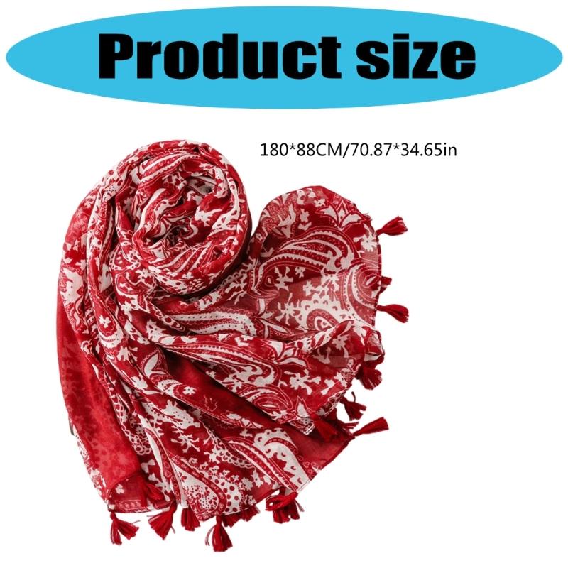 Cashew Voile Yarn Shawl with Tassels Breathable and Soft Cashew Scaf for Women Beach Vacation and Music Festival