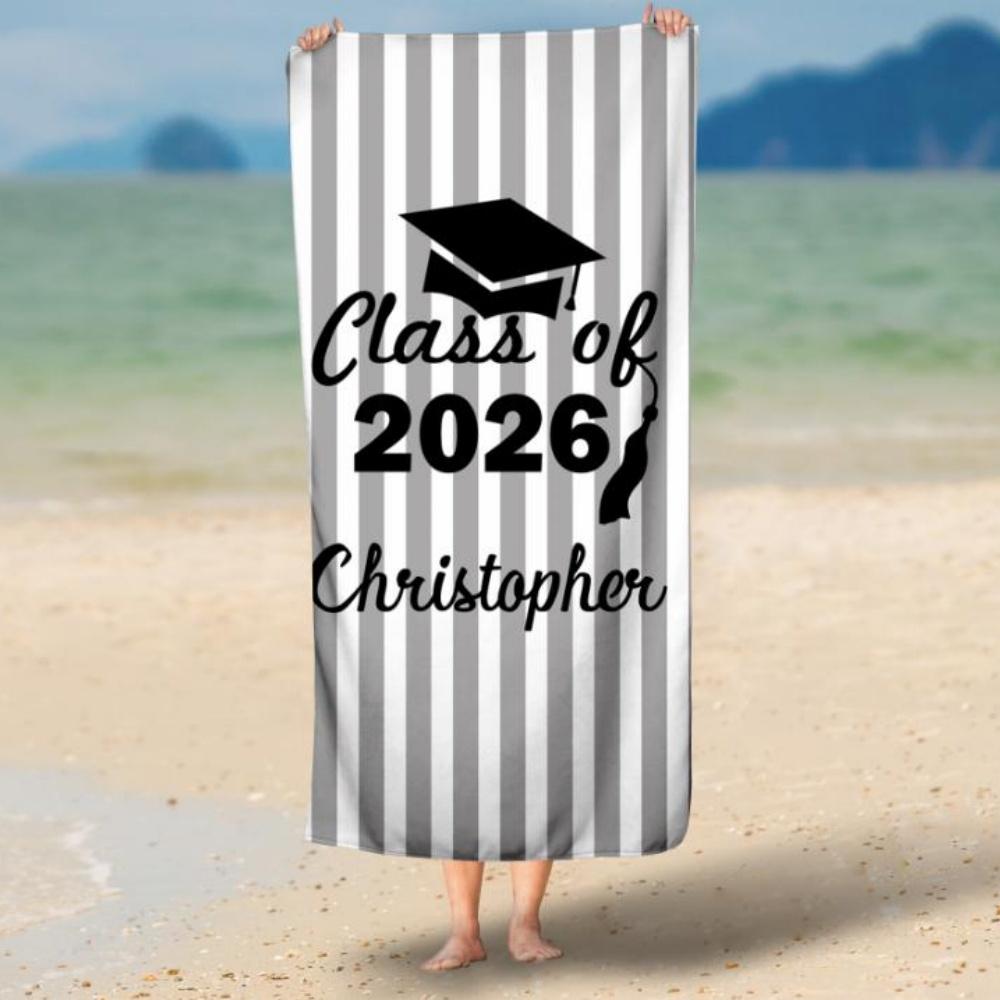 Graduation Beach Towel, Grad Gift for Him and Her, Perfect for College High School Graduation Souvenir Present