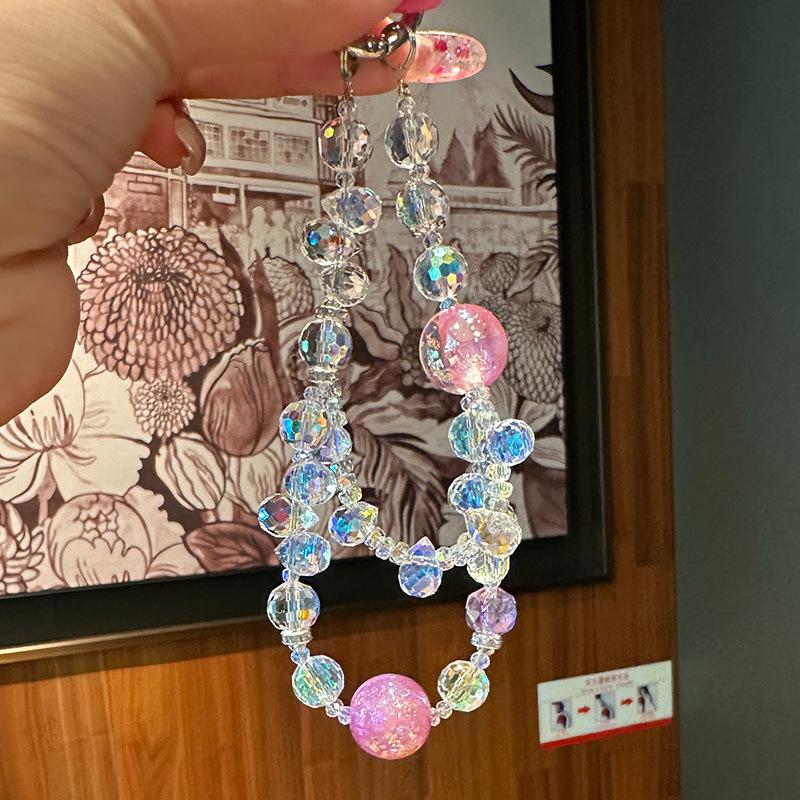 Luxury Premium Double-Layer Crystal Beaded Mobile Phone Chain Wrist Short Lanyard Mobile Phone Case Pendant Bag Keychain