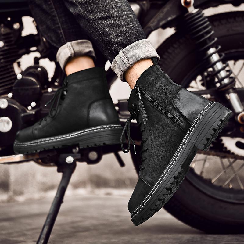 Fashion Vintage Men Boots Genuine Leather Side Zipper Ankle Boots Men's Shoes Casual Leather Shoes Man Outdoor Comfortable Luxury Boots