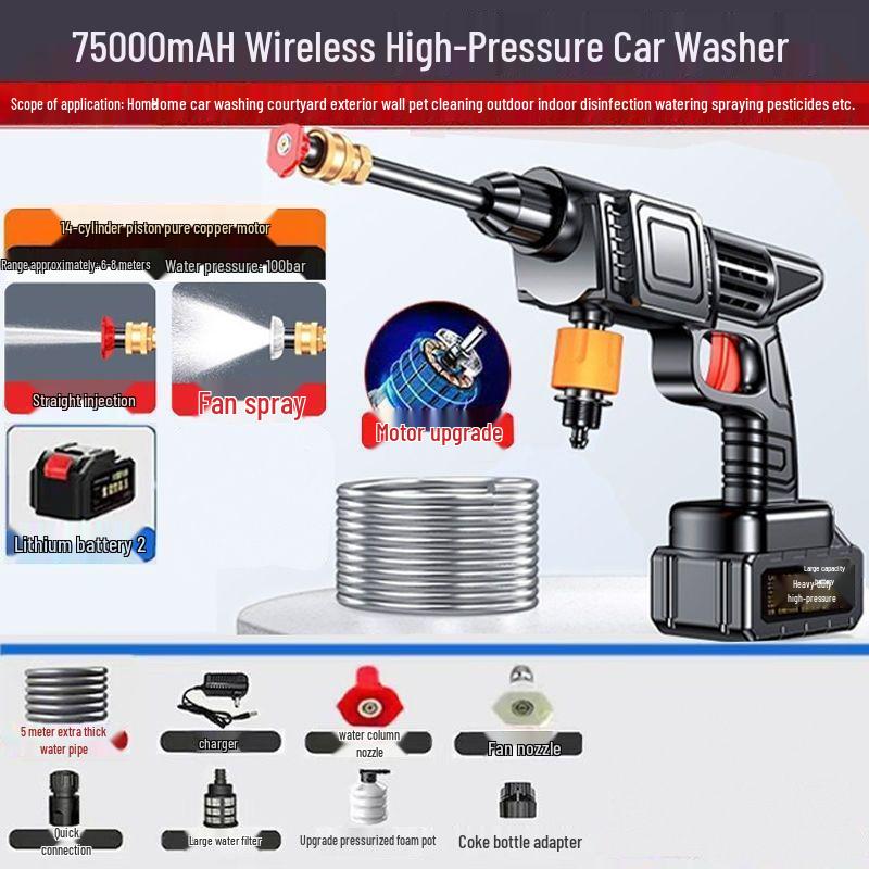 Portable Cordless High-Pressure Car Washer - Lithium Battery Powered Cleaning Machine