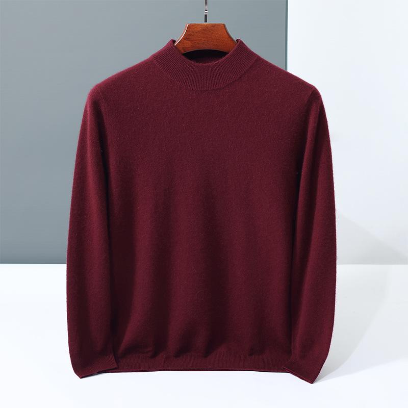 Cashmere shirt men's semi-turtleneck medium and thick pullover sweater youth warm solid color knitting