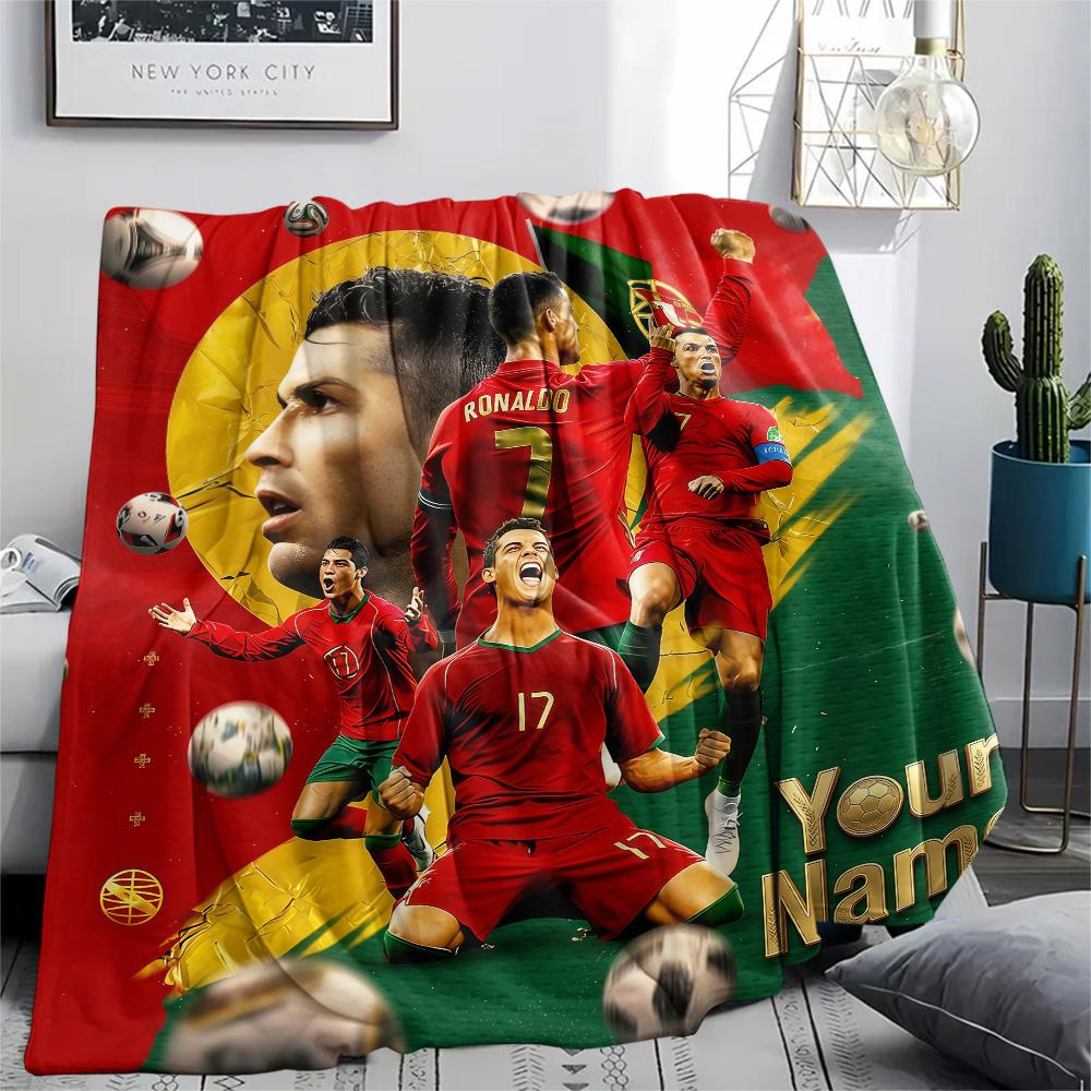 1PC Custom Name CR7 Patterned Flannel Blanket Suitable For All Seasons for Home Decor Warmth and Comfort Gifts Holiday Present -HE118
