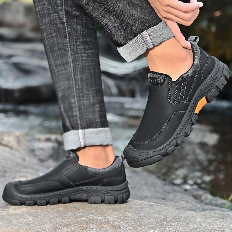 Hand Stitched Male Hiking Footwear Leisure Outdoor Walking Shoes New Antiskid Travel Trainers Genuine Leather Mens Slip On Shoes